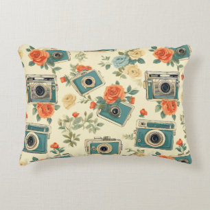 Vintage Floral & Camera Pattern Decorative Cushion