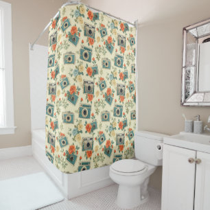 Vintage Floral & Camera Pattern Shower Curtain