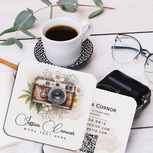 Vintage Floral Camera – Personalised Photography Square Business Card