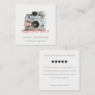 Vintage Floral Camera Photography Review Request Square Business Card