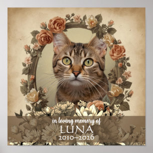 Vintage Floral Cat Memorial Custom Photo Tribute Poster