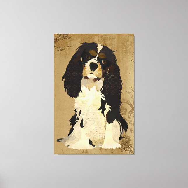 Vintage Floral Cavalier King Charles Canvas (Front)