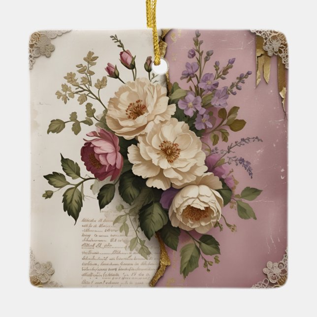 Vintage Floral - Ceramic Ornament (Front)