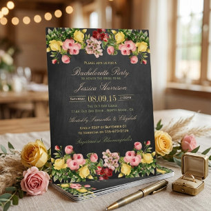 Vintage Floral Chalkboard Bachelorette Party Invitation