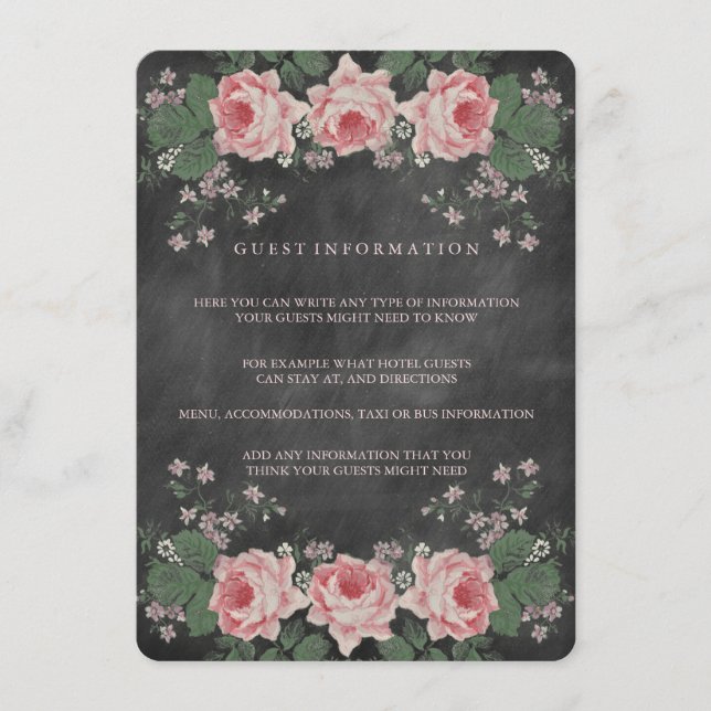 VINTAGE FLORAL CHALKBOARD WEDDING INSERT CARD (Front)