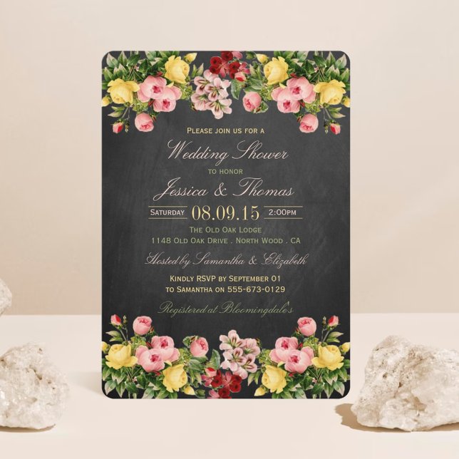 Vintage Floral Chalkboard Wedding Shower Invitation (Creator Uploaded)