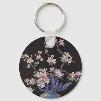 Vintage Floral, Cherry Blossoms Flowers in a Vase Key Ring