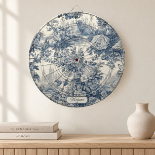 Vintage floral chic Blue toile de jouy monogram Dartboard