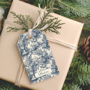 Vintage floral chic Blue toile de jouy monogram Gift Tags