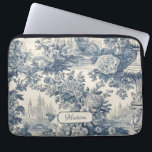 Vintage floral chic Blue toile de jouy monogram Laptop Sleeve<br><div class="desc">Elegant vintage Blue toile de jouy monogram laptop sleeve. Beautiful seamless toile de jouy pattern Blue on white background.Toile prints are an all time rage at the moment, this is an elegant and ornate vintage toile de jouy featuring exotic damask pattern, a fun style that is currently trending for home...</div>