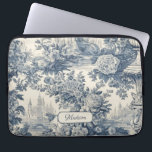 Vintage floral chic Blue toile de jouy monogram Laptop Sleeve<br><div class="desc">Elegant vintage Blue toile de jouy monogram laptop sleeve. Beautiful seamless toile de jouy pattern Blue on white background.Toile prints are an all time rage at the moment, this is an elegant and ornate vintage toile de jouy featuring exotic damask pattern, a fun style that is currently trending for home...</div>