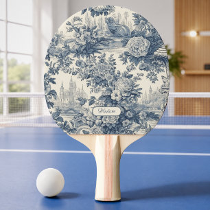 Vintage floral chic Blue toile de jouy monogram Ping Pong Paddle