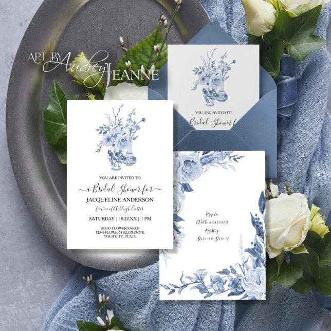 Vintage Floral Chinoiserie Blue Bridal Shower Invitation (Creator Uploaded)