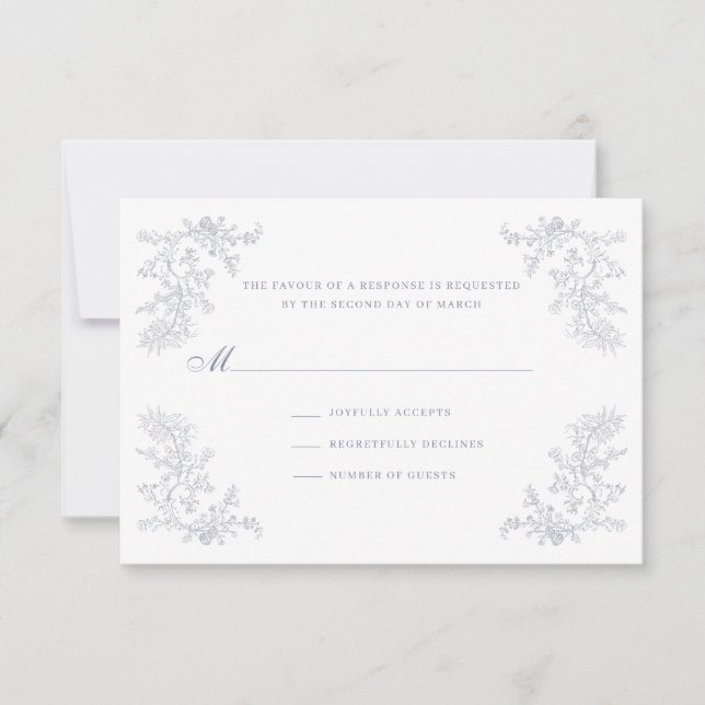 Vintage Floral Chinoiserie Frame Wedding RSVP Card (Front)