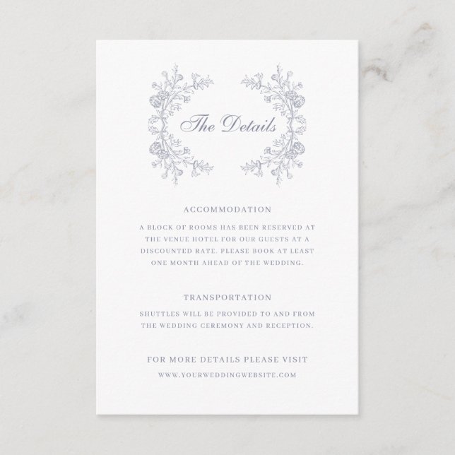 Vintage Floral Chinoiserie Wedding Details Enclosure Card (Front)