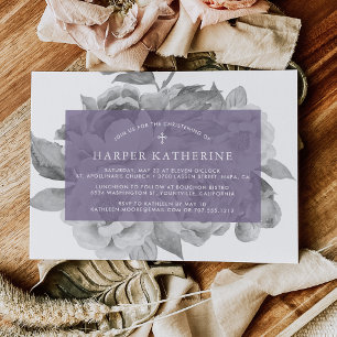 Vintage Floral Christening Invitation   Violet