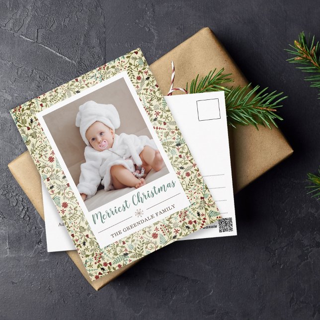 Vintage Floral Christmas Holiday Pattern Photo Postcard (Vintage Floral Christmas Holiday Pattern Photo Postcard)