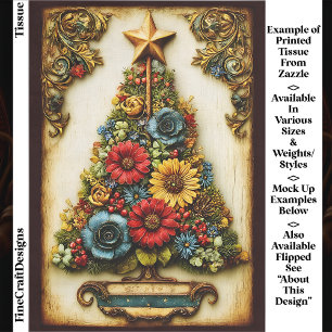 Vintage Floral Christmas Tree Panel EL2R Decoupage Tissue Paper