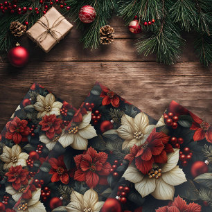 Vintage Floral Christmas Wrapping Paper Sheet