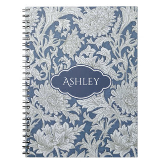 Vintage Floral Chrysanthemum Pattern with Monogram Spiral Notebook