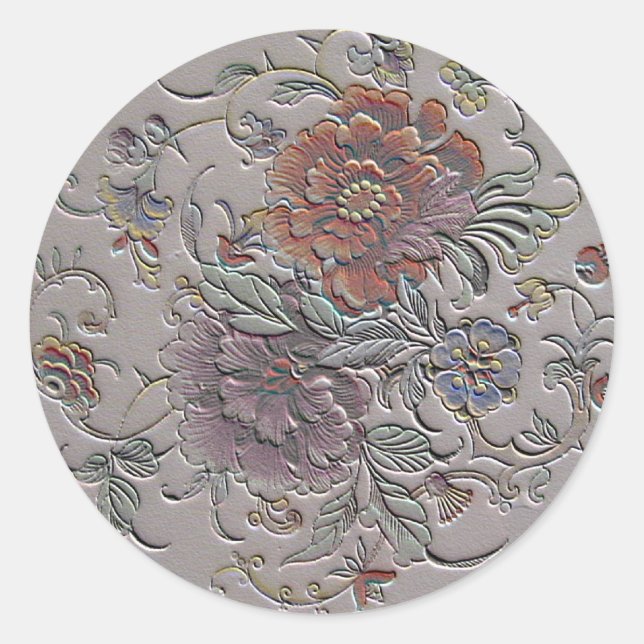 Vintage Floral Classic Round Sticker (Front)