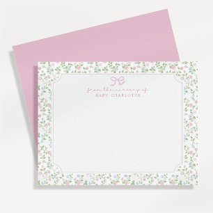 Vintage Floral Clipped Corner Pink Bow note card