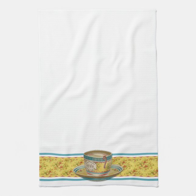 Vintage Floral Coffee Cup Tea Towel (Vertical)