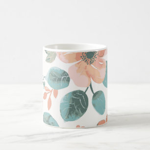 Vintage Floral Coffee Mug Peach and Mint Botanic