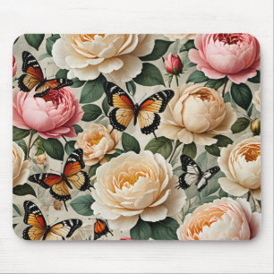 Vintage Floral Collage With Butterflies and Roses Mouse Pad