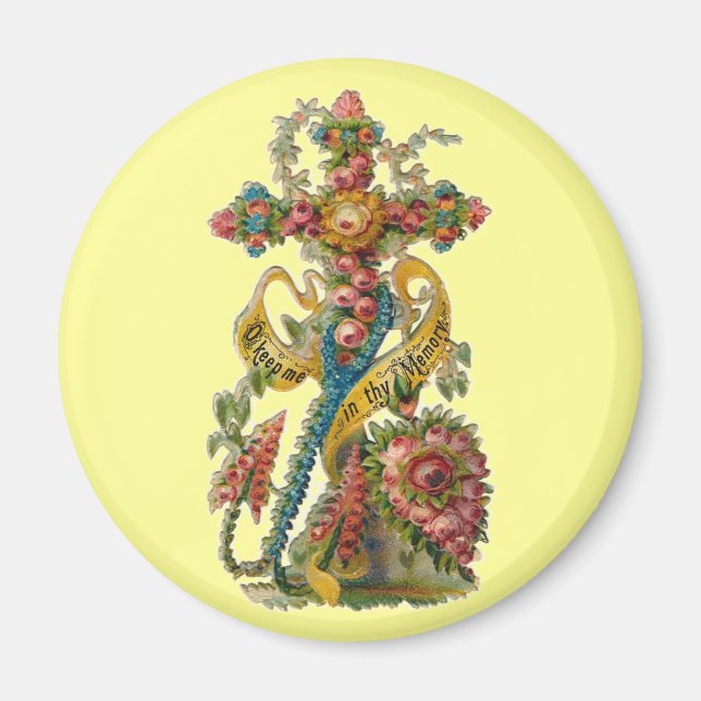 Vintage Floral Condolence Cross Magnet (Front)