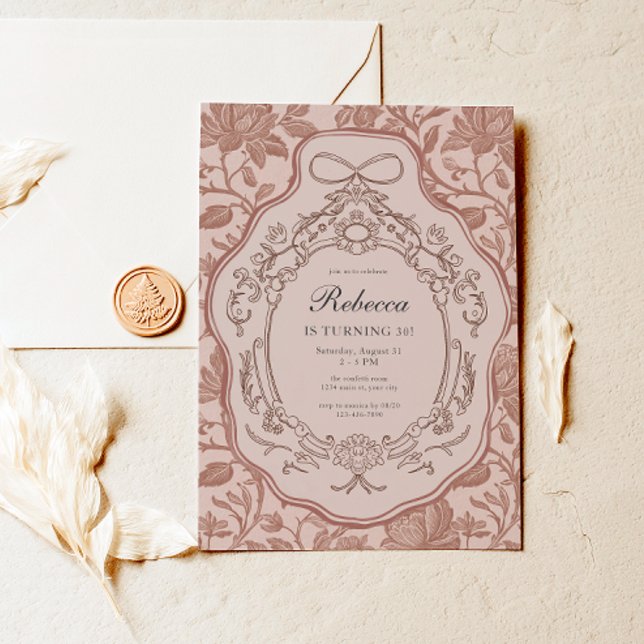 Vintage Floral Coquette Adult Birthday Invitation (Classic Vintage Floral Birthday Invite)