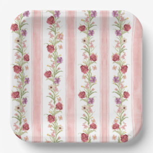 Vintage floral Coquette pink bow bridal shower Paper Plate