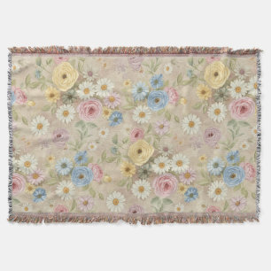 Vintage Floral Cozy Soft Daisy Rose Throw Blanket