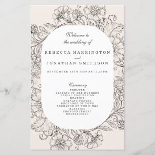 Vintage Floral Cream Wedding Program