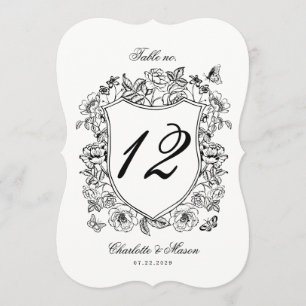 Vintage Floral Crest Die Cut Table Number