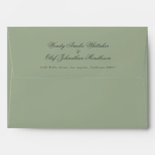Vintage Floral Crest Olive Sage Monogram Wedding Envelope