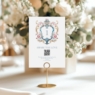 Vintage Floral Crest QR Code Photo Sharing Table Number