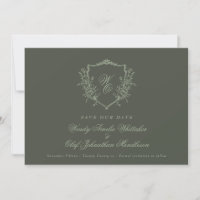 Vintage Floral Crest Sage on Olive Monogram Photo