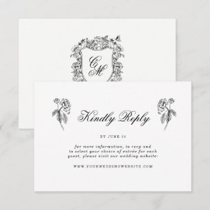 Vintage Floral Crest Wedding Online RSVP Card