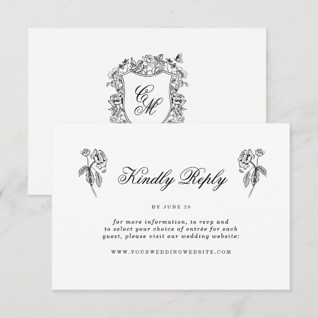 Vintage Floral Crest Wedding Online RSVP Card (Front/Back)