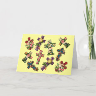 Vintage Floral Cross Holiday Card