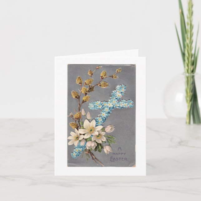 Vintage Floral Cross Holiday Card (Front)