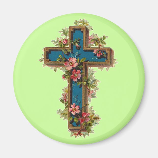 Vintage Floral Cross Magnet (Front)