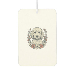 Vintage Floral Curly Dog Portrait T-Shirt Design_1 Car Air Freshener