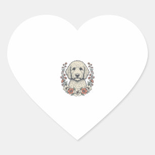 Vintage Floral Curly Dog Portrait T-Shirt Design_1 Heart Sticker