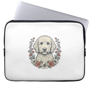 Vintage Floral Curly Dog Portrait T-Shirt Design_1 Laptop Sleeve
