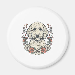 Vintage Floral Curly Dog Portrait T-Shirt Design_1 Magnet