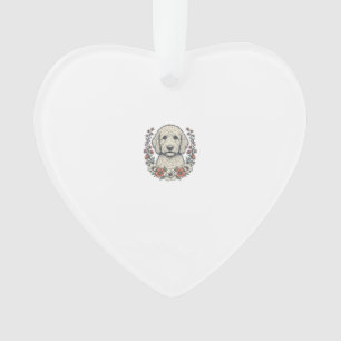 Vintage Floral Curly Dog Portrait T-Shirt Design_1 Ornament