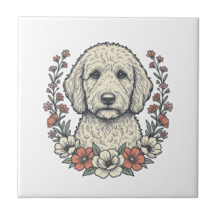 Vintage Floral Curly Dog Portrait T-Shirt Design_1 Tile