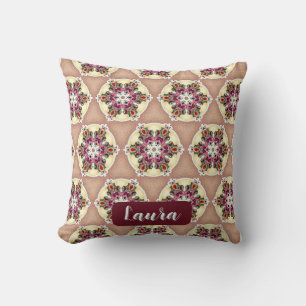 Vintage Floral Custom Name Birthday For Her Chic  Cushion